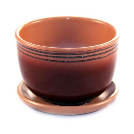 горшок керамический с поддоном Ободки, 0,5 л, коричневый