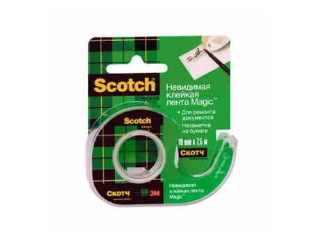 лента клейкая Scotch невидимая на мини-диспенсере 19мм х 7,5м, арт.70005076974