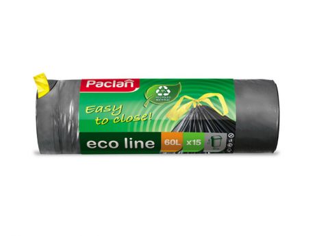 пакеты для мусора PACLAN Eco Line 60 л, 15 шт, с тесьмой