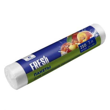 пакеты для продуктов FRESH 3 л, 26х38 см, 250 шт 8 мкм рулон