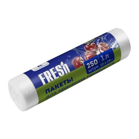 пакеты для продуктов FRESH 1 л, 19x24 см, 250 шт 8 мкм рулон