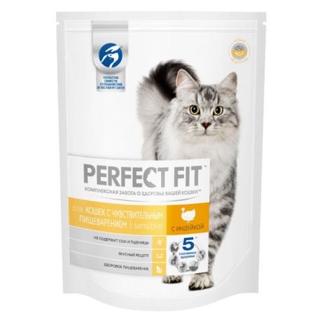 корм для кошек PERFECT FIT сухой с индейкой 190г чувствительное пищеварение