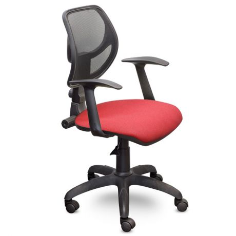 кресло офисное ВАЛЬТЕР Т-01, черное/красное, сетка, ткань