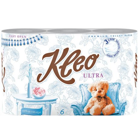 бумага туалетная KLEO Ultra 6 шт./уп. 3-сл, 168 листов, без аромата