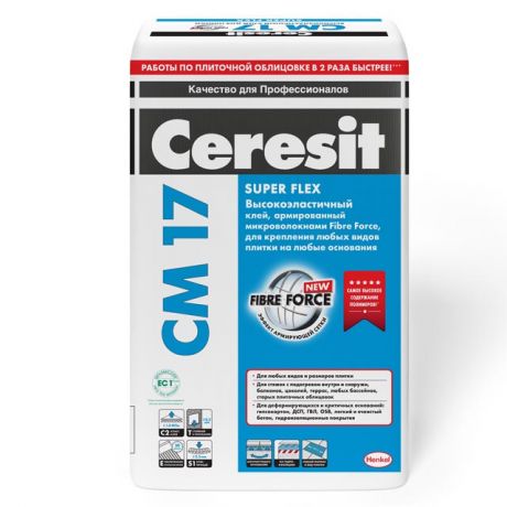 клей д/плитки CERESIT CM17 высокоэластичный 5кг, арт.2092263
