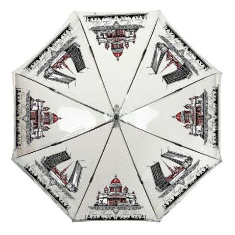 зонт женский Виды Санкт-Петербурга трость полуавтомат белый/черный рисунок