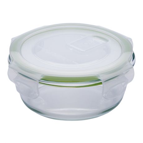 контейнер для продуктов ELEY, 0,390 л, 14х14х6 см, жаропрочное стекло, пластик, круглый, с 4-мя замками