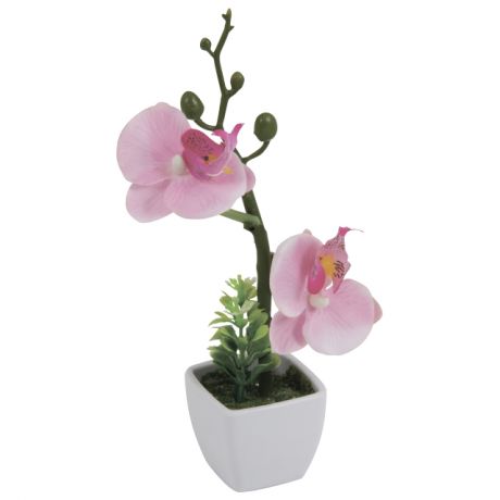 растение искусственное в горшке Орхидея бело-розовая 20см