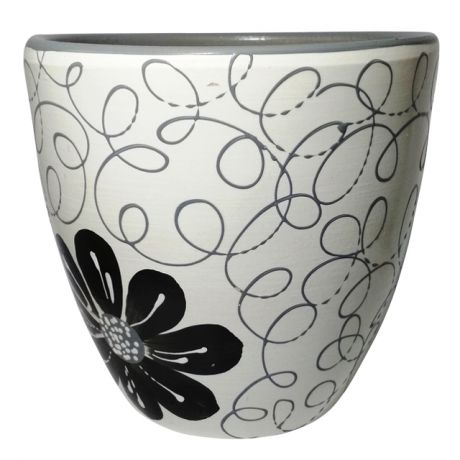 горшок керамический с поддоном Цветок, 1,4 л, черно-белый