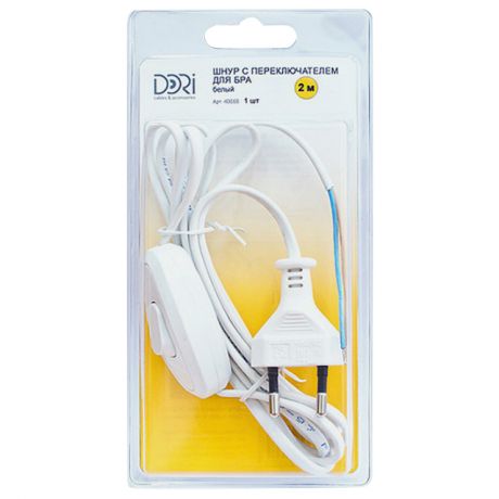 кабель для бра DORI 2x0,75 2 м. 2,5 А с выключателем, белый