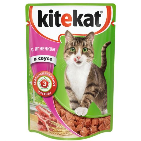 корм для кошек KITEKAT влажный с ягненком в соусе 85г
