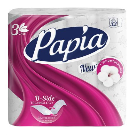 бумага туалетная PAPIA 32 шт./уп. 3-сл, 140 листов, без аромата