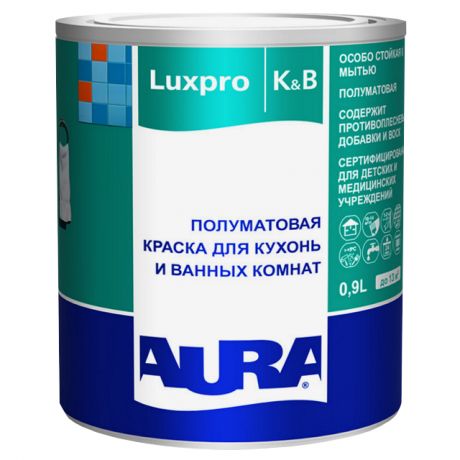 краска акрилатная AURA Luxpro K&B база А для стен и потолков 0,9л белая, арт.4630042540286