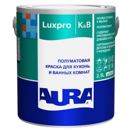 краска акрилатная AURA Luxpro K&B база А для стен и потолков 2,5л белая, арт.4630042540293