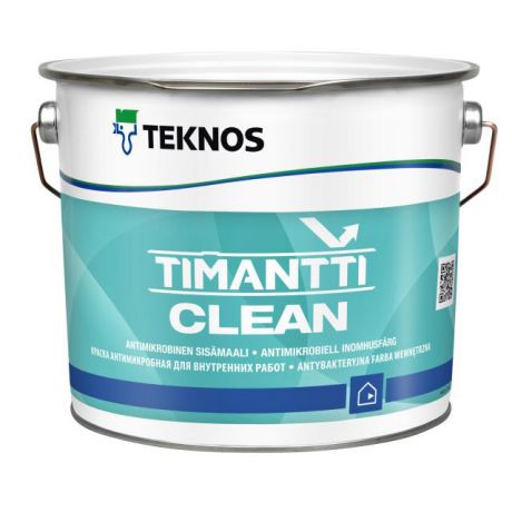 краска акрилатная ТEKNOS Timantti Clean база А для стен и потолков антимикробная 2,7л белая