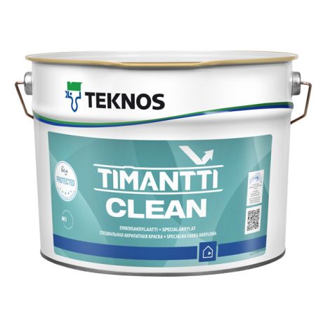 краска акрилатная ТEKNOS Timantti Clean база А для стен и потолков антимикробная 9л белая