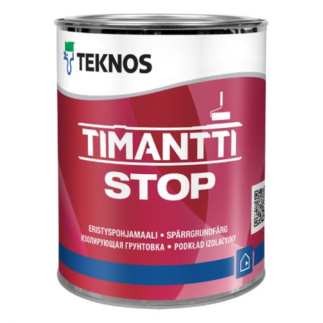 краска-грунт в/д TEKNOS Timantti Stop для стен и потолков изолирующая 0,9л белая, арт.ЭК000130571