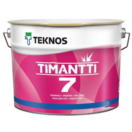 краска акрилатная ТEKNOS Timantti 7 база А для стен и потолков 9л белая, арт.ЭК000130561