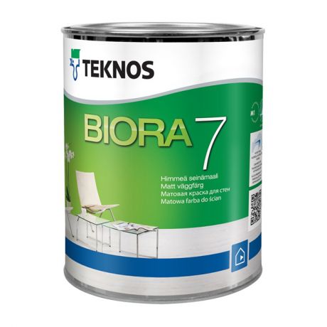 краска акриловая ТEKNOS Biora 7 база А для стен и потолков 0,9л белая, арт.ЭК000130224