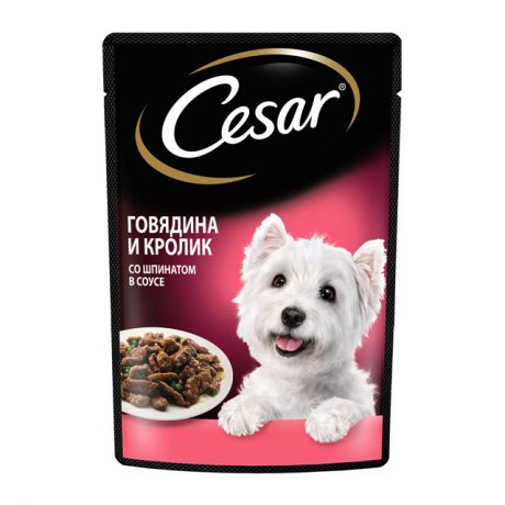 корм для собак CESAR влажный говядина/кролик со шпинатом в соусе 85г