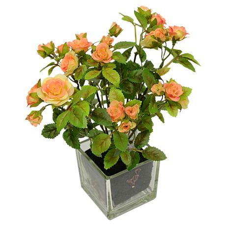 растение искусственное в горшке Роза кустовая оранжевая 22см