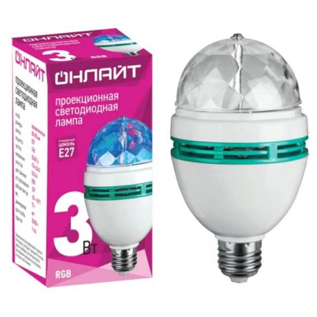 лампа светодиодная ОНЛАЙТ Disco проектор 3Вт RGB E27 белый
