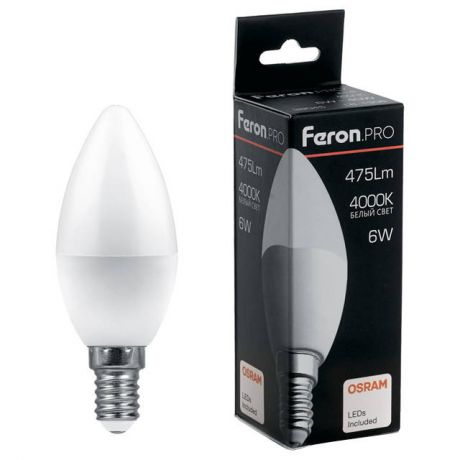 лампа светодиодная FERON 9Вт E14 4000K 760Лм свеча