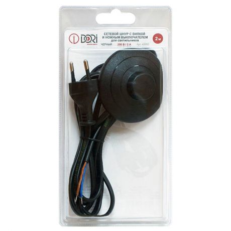 кабель для торшера DORI 2х0,5 2м. 2А с выкл. черный