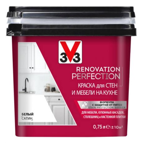 краска акриловая V33 Renovation Perfection для стен и мебели на кухне 0,75л белая, арт.119698