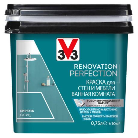 краска акриловая V33 Renovation Perfection для стен и мебели в ванной комнате 0,75л бирюза, арт.1197