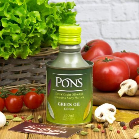 Оливковое масло нерафинированное высшего качества Extra Virgin Green Edition в жестяной бутылочке (Испания, Pons, 250 мл)