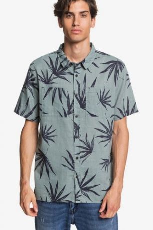 Мужская конопляная рубашка с коротким рукавом QUIKSILVER Deli Palm (CHINOIS GREEN DELI PALM (gkb6), L)