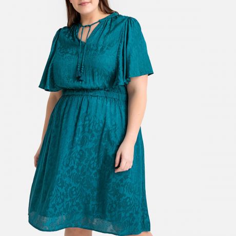 Платье LaRedoute Прямое жаккардовое средней длины 46 (FR) - 52 (RUS) синий