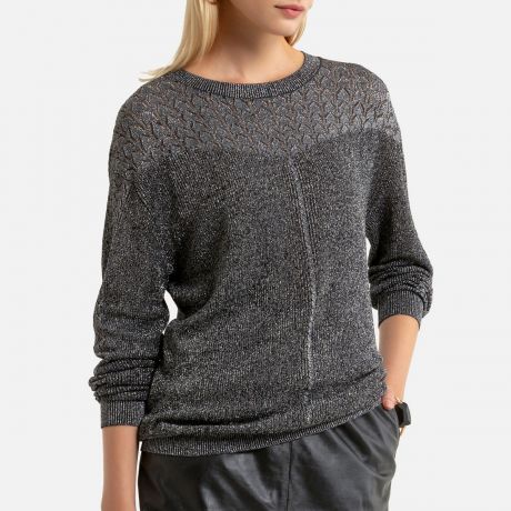 Пуловер LaRedoute С круглым вырезом из тонкого блестящего трикотажа 38/40 (FR) - 44/46 (RUS) черный