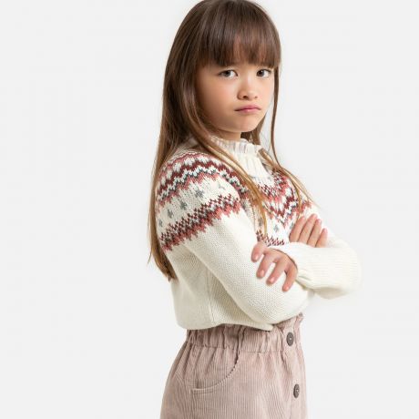 Пуловер LaRedoute Из жаккарда с круглым вырезом 2-14 лет 5 лет - 108 см бежевый