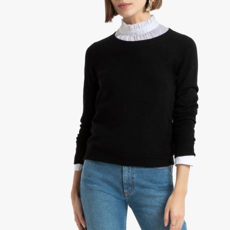 Пуловер LaRedoute С круглым вырезом из кашемира XXL черный