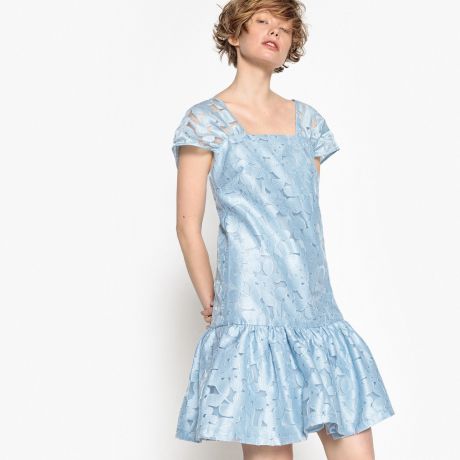 Платье LaRedoute С короткими рукавами и цветочным рисунком из органзы 34 (FR) - 40 (RUS) синий