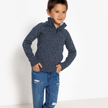 Пуловер LaRedoute Теплый с воротником-стойкой на молнии 3-12 лет 4 года - 102 см синий
