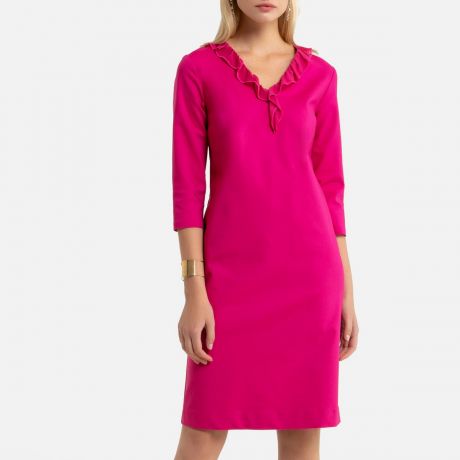 Платье-миди LaRedoute Прямое с длинными рукавами 54 (FR) - 60 (RUS) розовый