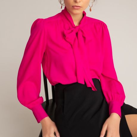 Блузка LaRedoute С завязками и длинными рукавами 40 (FR) - 46 (RUS) розовый