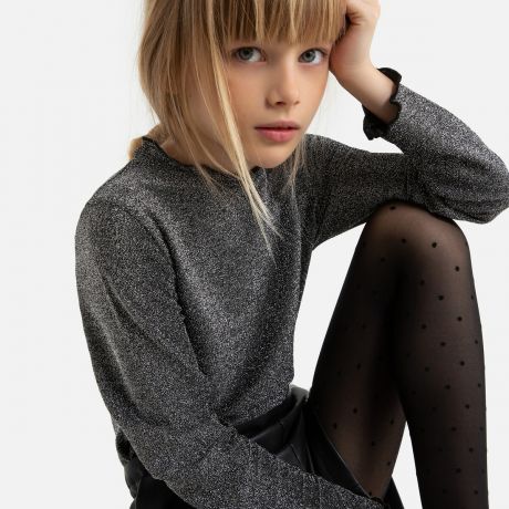 Пуловер LaRedoute Тонкий с воротником-стойкой и металлизированными нитями 3-12 лет 8 черный