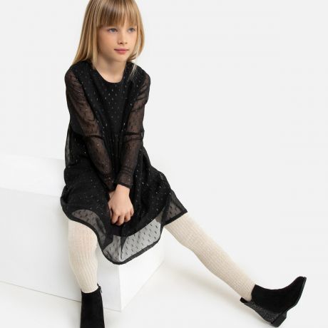 Платье LaRedoute С длинными рукавами из расшитой гладью ткани 2-14 лет 10 лет - 138 см черный