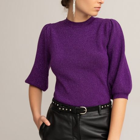 Пуловер LaRedoute Из блестящего трикотажа рукава с напуском S фиолетовый