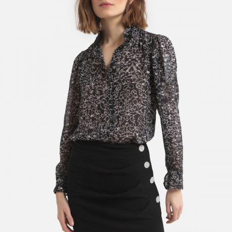 Блуза LaRedoute С принтом и длинными рукавами AMELIA 0(XS) черный