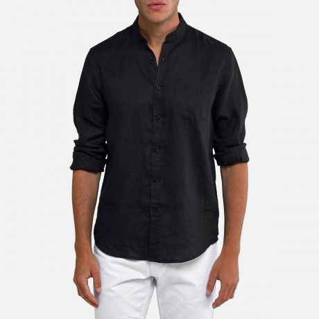 Рубашка LaRedoute С воротником-стойкой с длинными рукавами из льна 37/38 черный