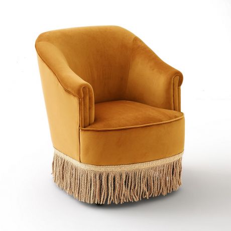 Кресло LaRedoute Низкое и широкое в винтажном стиле из велюра с бахромой RAMONA 1-мест. желтый