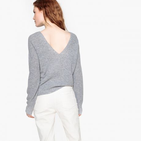Пуловер LaRedoute С V-образным вырезом сзади или спереди из кашемира XL серый