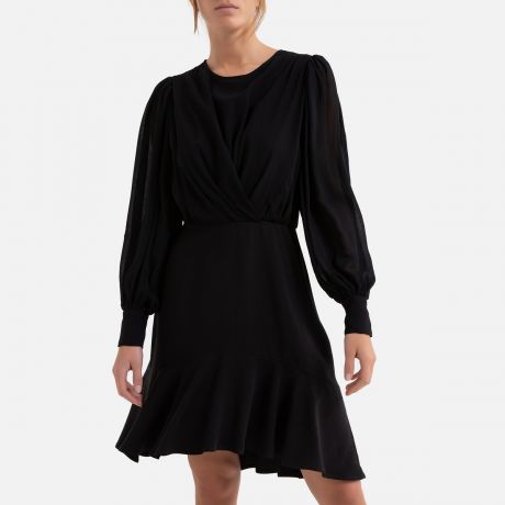 Платье LaRedoute Расклешенное с длинными рукавами 0(XS) черный
