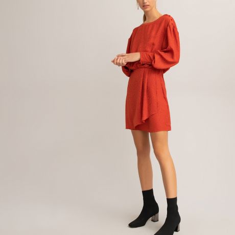 Платье LaRedoute Короткое с эффектом запаха длинные рукава 46 (FR) - 52 (RUS) оранжевый