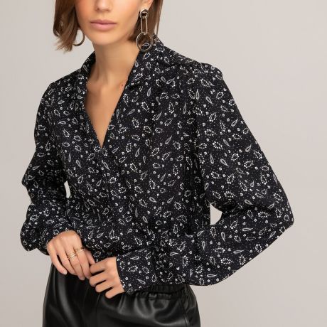 Блуза LaRedoute С пиджачным воротником и цветочным принтом 34 (FR) - 40 (RUS) черный